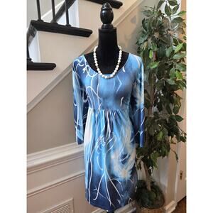 R&B Collection Shirt Dress Women's Size 2X Blue Floral Pattern Long Sleeves
